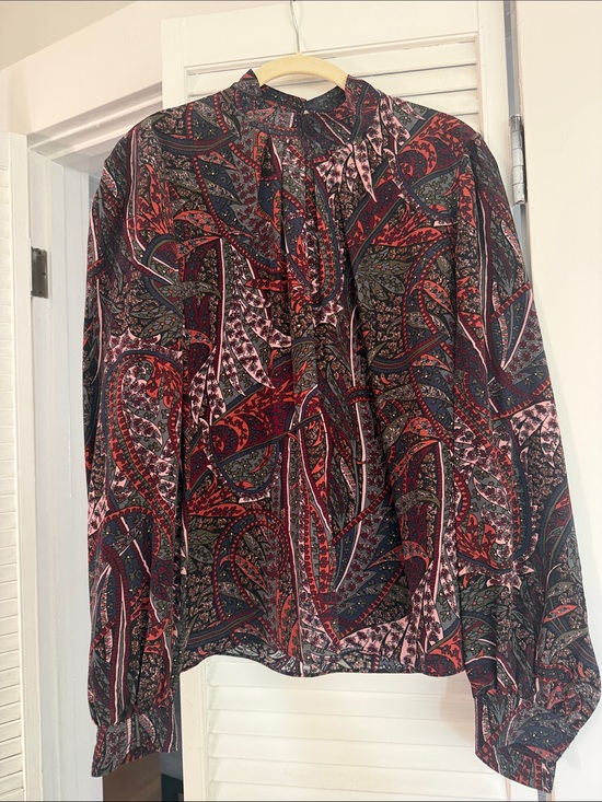 Vanessa Bruno Tops - Vanessa Bruno Red & Green Paisley High-Neck Blouse